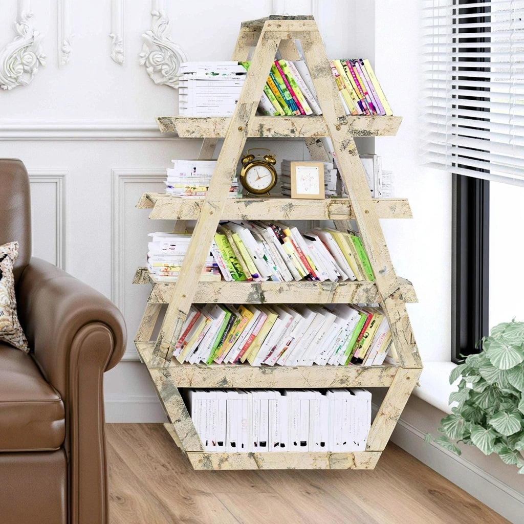 Boekenkast van hout, kleur naturelbruin