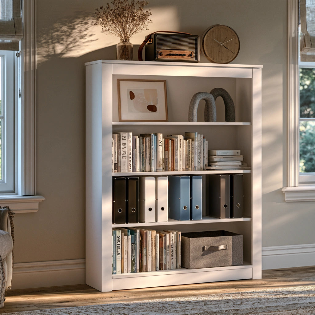 Boekenkast met vijf niveaus, kleur wit